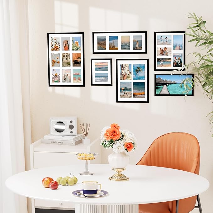 Vittanly 8x20 Collage Picture Frame, Displays 4Pcs 4x6 Pictures with Mat, Picture Frames Collage Wall Decor for Horizontal or Vertical Display, Black, 1 Pack