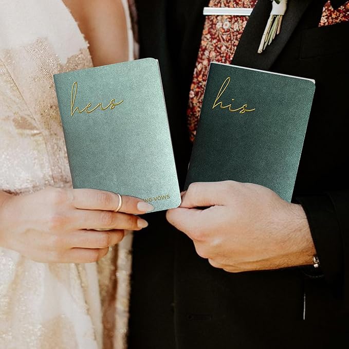 Vow Books His and Hers Wedding Vow Books with Soft Touch Gold Foil Engraving Wedding Essentials Wedding Accessories(XZ-HH-Sage)