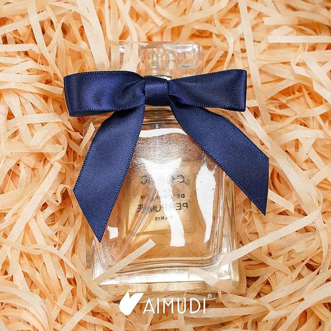AIMUDI Navy Blue Satin Ribbon Twist Tie Bows 2.5" Pretied Bows Premade Craft Bows for Treat Bags Cake Pop Gift Wrapping Basket Wedding Favors Cookie Candy Bagging Baby Shower - 50 Counts