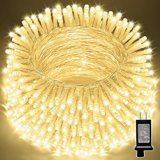 LAMPHOME 66ft Christmas Decorative Mini Lights,200 LED Transparent Wire Fairy Starry String Lights Plug in, 11 Lighting Modes, for Indoor Outdoor Xmas Tree Wedding Party Decoration (Warm White)