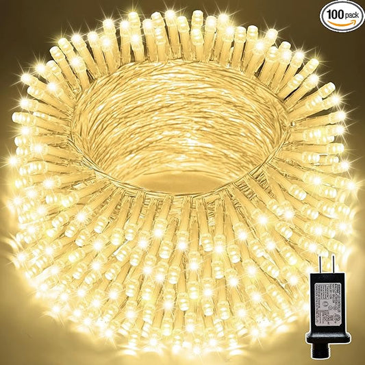 LAMPHOME 33ft Christmas Decorative Mini Lights, 100 LED Transparent Wire Fairy Starry String Lights Plug in, 11 Lighting Modes, for Indoor Outdoor Xmas Tree Wedding Party Decoration (Warm White)