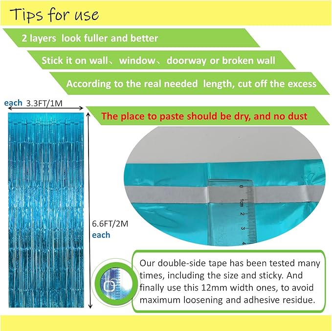 Light Blue Fringe Backdrop Party Decorations,2 Pack Teal Tinsel Foil Fringe Curtains Blue Streamers Backdrop for Ocean Themed Party Decorations,Baby Shower,Gender Reveal,Frozen Birthday Party Supplies