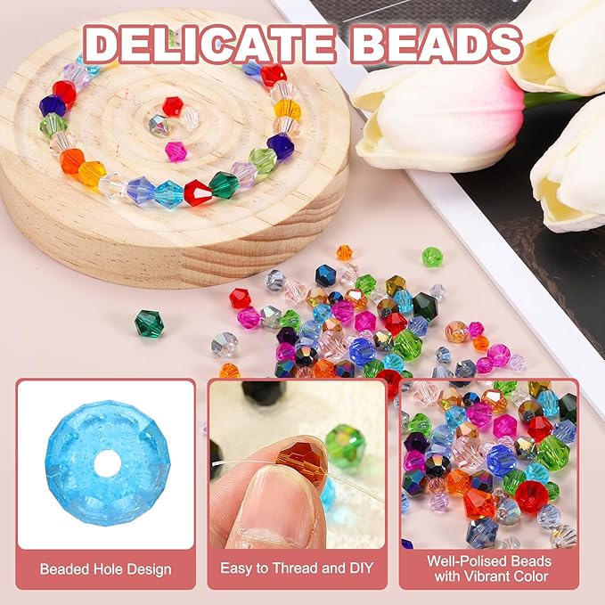 PATIKIL 1000pcs 3mm Bicone Glass Crystal Beads, Faceted Glass Spacer Beads with Box for Jewelry Making Bracelet Necklace Earrings DIY Suncatcher Craft, Sky Blue AB