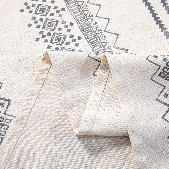 MYSKY HOME Boho Rectangle Tablecloth 60x84 Inches Linen Fabric Oblong Table Cover Farmhouse Decoration Waterproof Classic Bohemian Tablecloth for 4 Feet Table, Indoor and Outdoor Use, Grey Tablecloth