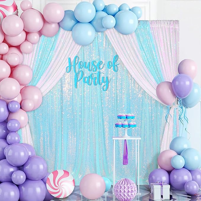 Blue Iridescent Sequin Backdrop Curtain 7ft x 7ft Glitter Photo Booth Backdrop for Wedding Birthday Baby Shower Event Decorations