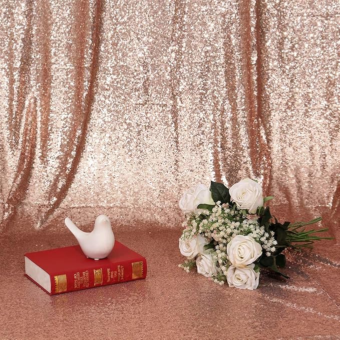 Poise3EHome Rose Gold Sequin Backdrop Curtain, 4 Pieces 3FT x 8FT Sequin Backdrop Panels,Sequence Wedding Party Background Drapes