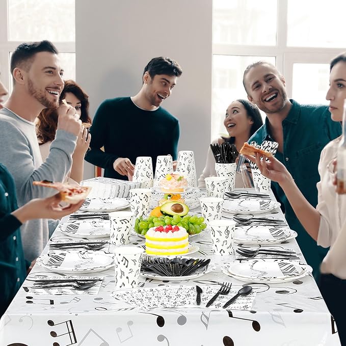452 Pcs Music Themed Party Decorations for 50 Guests, Musical Notes Paper Plates Napkins Cups Tablecloth Cutlery Straws for Music Karaoke Birthday Wedding Baby Shower Party Supplies