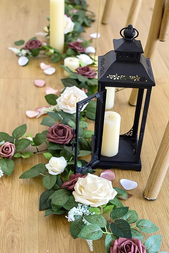 Lookein Artificial Rose Flower Garland Greenery Garland 5FT for Wedding Ceremony Backdrop Arch Flowers Table Centerpieces Decorations, Cream Plum