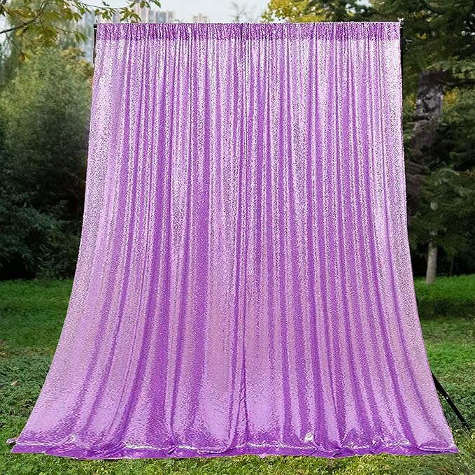 Lavender Sequin Backdrop Curtains 2 Panels 2FTx8FT Glitter Lavender Drapes Photo Backdrop Party Wedding Backdrop Glitter Baby Shower Curtain Sparkle Photography Background Curtains