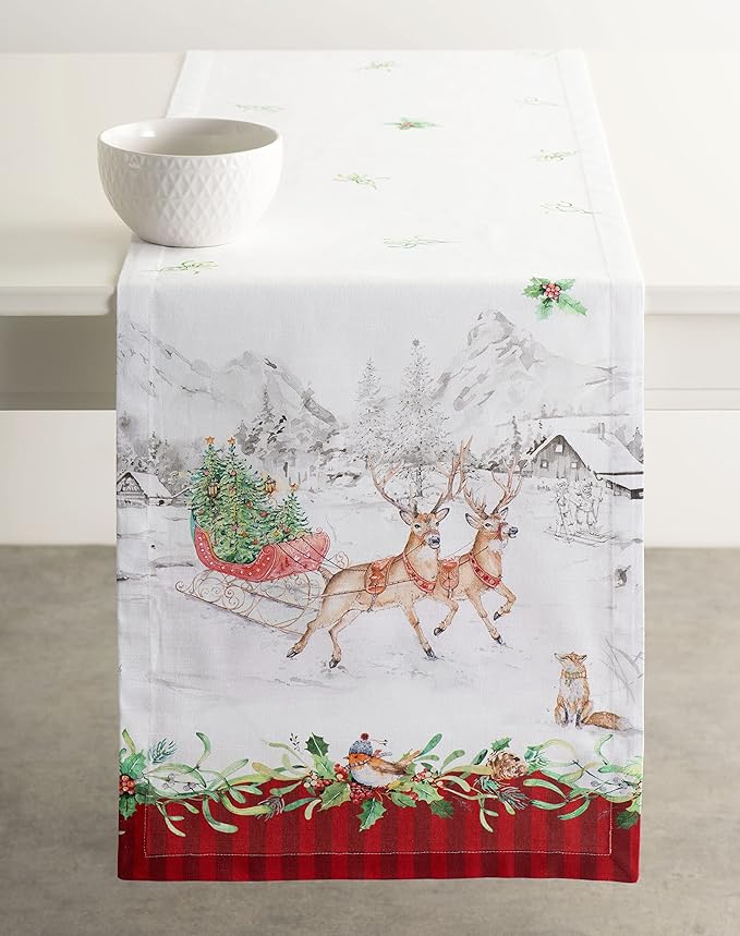 Maison d' Hermine Table Runner 100% Cotton Single Layer Table Runners 108 inches Long for Thanksgiving Christmas Decorations Home Kitchen Dining Party Wedding (Christmas Tradition, 14.5" x 108")