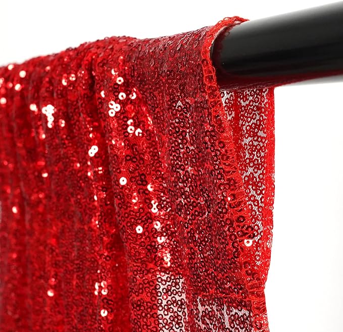 Poise3EHome Red Sequin Backdrop Curtain,2 PCS 5FT x 10FT Glitter Panels for Birthday Party Baby Shower Wedding Christmas Thanksgiving Holiday Festival Decor