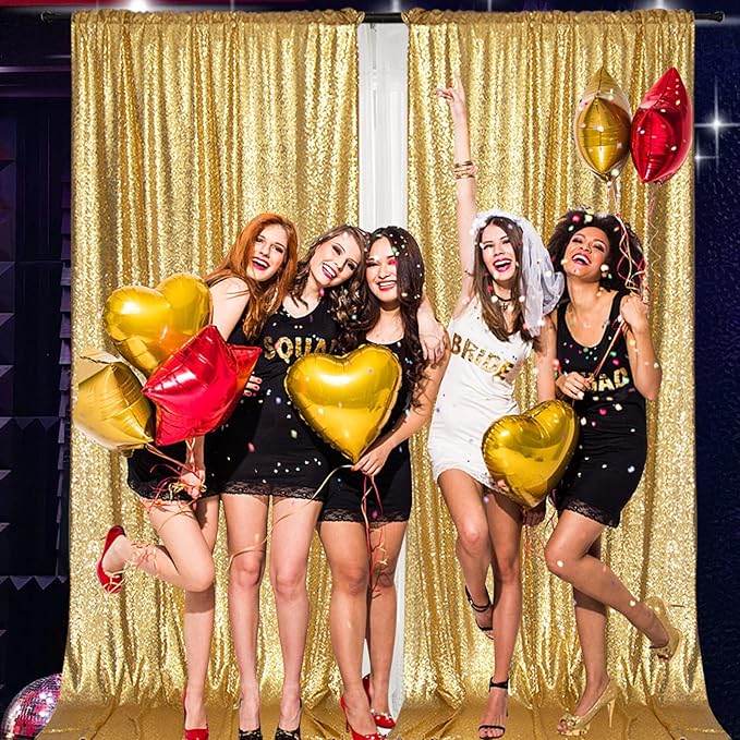 PartyDelight Sequin Backdrop Curtains 2 Panels Sparkly Gold 5Ft x 10Ft Photograph Wedding Curtain Special Events