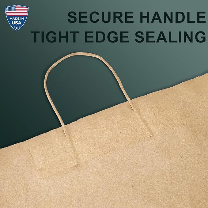 METRONIC Brown Paper Bags with Handles Bulk 5.25x3.75x8'' 100 Pcs Kraft Gift Bags for Small Business, Birthday, Wedding, Party Favors, Christmas, Retail Shopping, Made in USA
