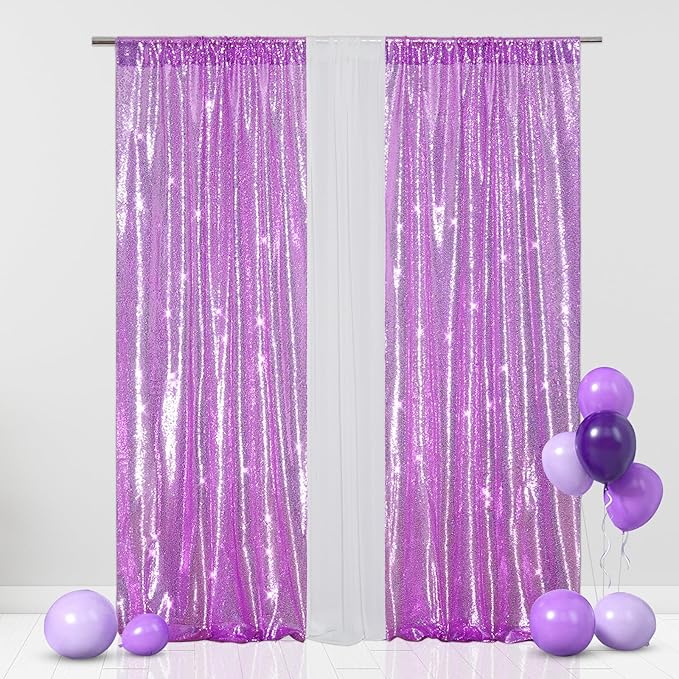 Eternal Beauty 2 PCS Sequin Backdrop Curtain, Sequin Wedding Backdrop for Christmas Party, Birthday (Lavender 2FTx8FT)