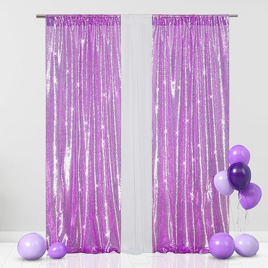 Eternal Beauty 2 PCS Sequin Backdrop Curtain, Sequin Wedding Backdrop for Christmas Party, Birthday (Lavender 2FTx8FT)