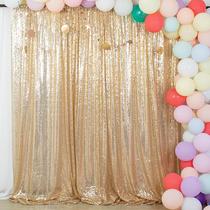 ShinyBeauty Sequin Backdrop 7ftx7ft Light Gold | Sparkle Drapes for Photoshoots & Parties | Glitter Fabric Background for Elegant Events | Perfect for Happy Birthday Celebrations