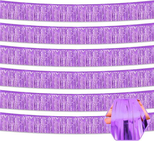 6 Pack 10 Feet Light Purple Foil Fringe Garland Metallic Tinsel Streamers Banner Wall Hanging Curtain Backdrop for Parade Floats, Birthday, Graduate, Mother's Day, Wedding Party Decoration