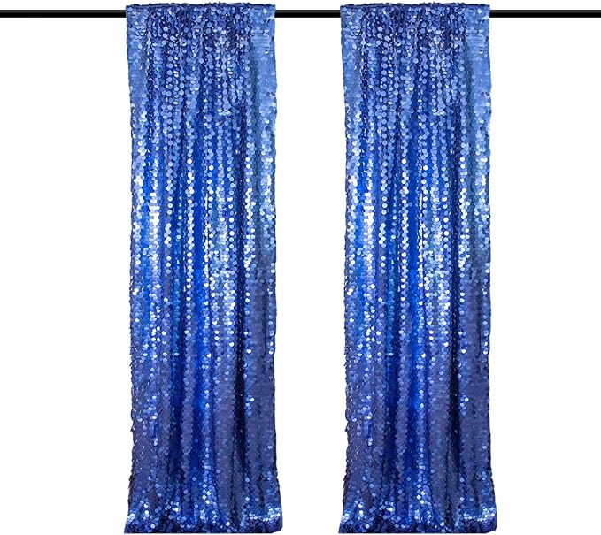 JYFLZQ Blue Payette Sequin Backdrop Curtains 4ft x 8ft 2 Panels Shimmer Wall Backdrop Big Sequin Background Thick Glitter Photo Booth Backdrops for Parties