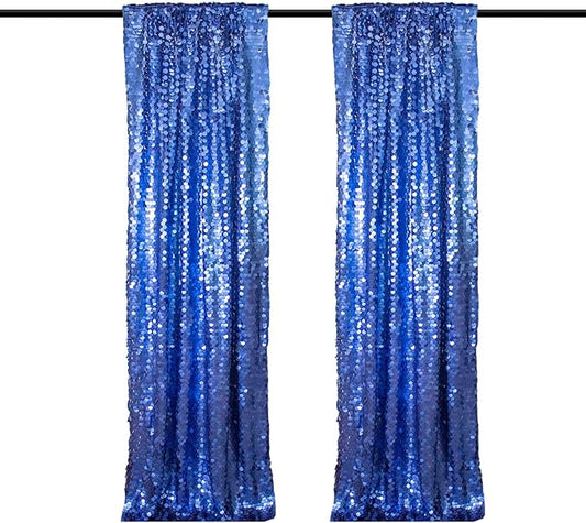 JYFLZQ Blue Payette Sequin Backdrop Curtains 4ft x 8ft 2 Panels Shimmer Wall Backdrop Big Sequin Background Thick Glitter Photo Booth Backdrops for Parties