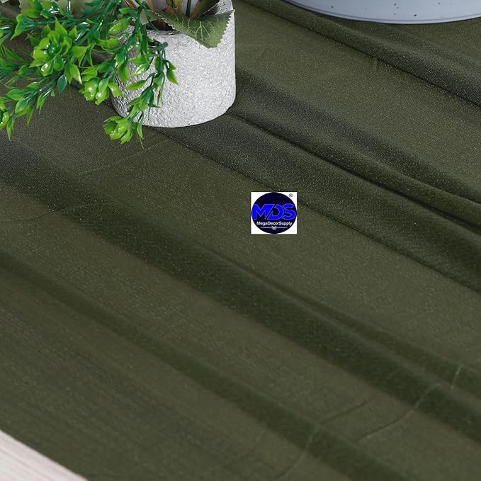MDS 15 Pack 10ft Chiffon Table Runner 29 x 120 Inches Sheer Wedding Runner Romantic Rustic Table Runner for Wedding Decorations, Birthday Parties, Bridal Shower Party Arch Decor - Olive Green