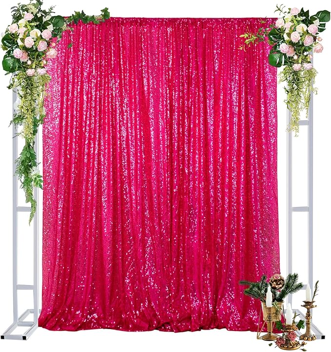 DUOBAO Sequin Backdrop Curtain Hot Pink Photo Background 4FTx7FT Sequin-Backdrop Baby Shower Curtains for Pictures Shimmer Wall Backdrop for Wedding Party Decorations(4FTx7FT, Fuchsia)