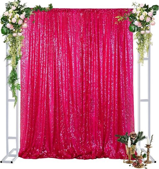 DUOBAO Sequin Backdrop Curtain Hot Pink Photo Background 4FTx7FT Sequin-Backdrop Baby Shower Curtains for Pictures Shimmer Wall Backdrop for Wedding Party Decorations(4FTx7FT, Fuchsia)