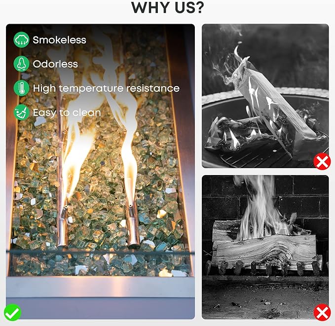 Stanbroil 10-Pound Fire Glass - 1/4 inch Reflective Tempered Fire Glass for Fireplace Fire Pit, Light Green Reflective