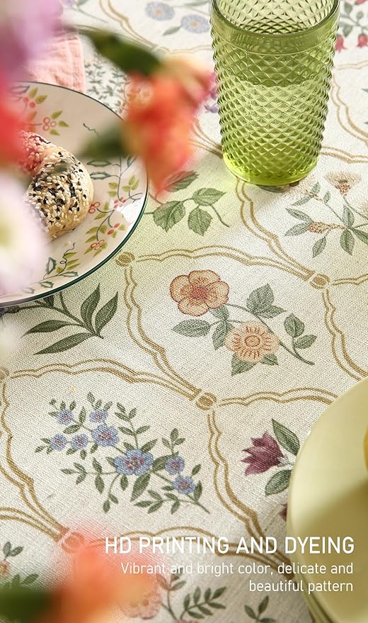 ISAENNE Designer Linen Round Tablecloth,Western Colorful Floral Indoor Table Cloth,Wrinkle Resistant Decor Tablecloths for Dining Thanksgiving Kitchen Christmas,Diameter 67"-Serenity B