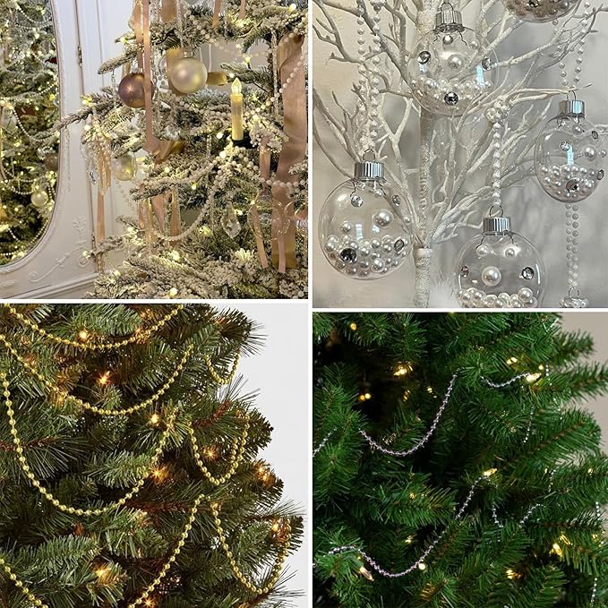 177 FT Pearl Beads Garland for Decoration, 4MM Craft Pearl Beads String Spool Ivory Color Faux Pearl Strand Roll for DIY Craft Wedding Party Christmas Tree Decoration
