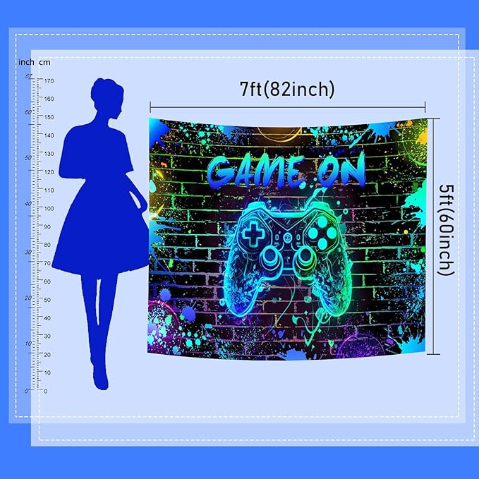 Mocsicka Game On Backdrop Video Game for Boys Level Up Birthday Party Decoration Game Night Arcade Neon Glow Gamer Banner Photography Background (Blue, 6x4ft(72"x48"))