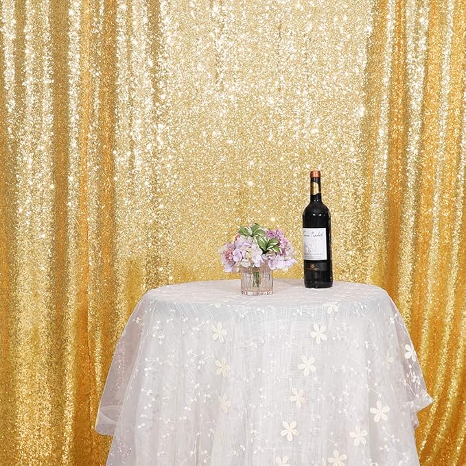 Juya Delight Gold Sequin Photography Backdrop Curtain Glitter Backdrop Curtain for Wedding Party Decoration Festival Ceremony 6ft x 8ft Gold