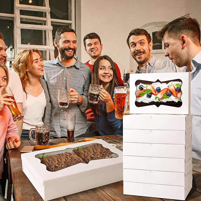 48pcs12x8x2.5 Inches Bakery Boxes,Cookie Boxes with 3Style for Window Bread,Treat，Chocolate,Strawberries,Dessert,Cakes,Donuts,Muffins,pastry