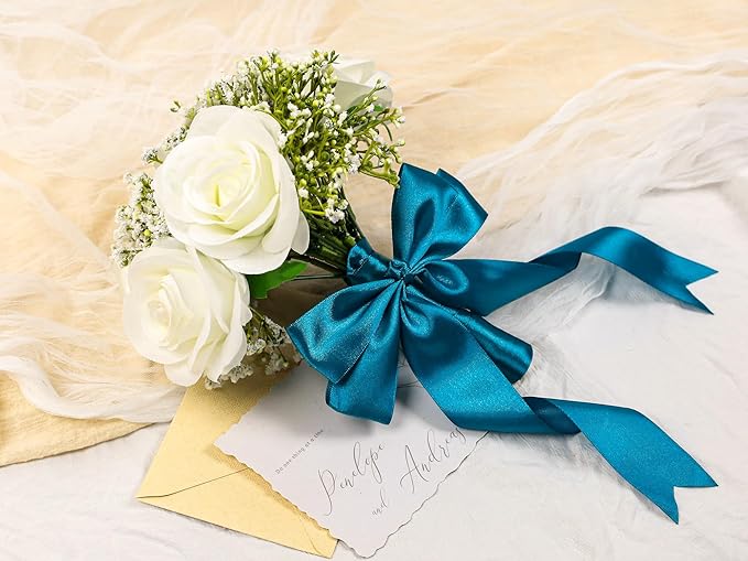 Turquoise Satin Ribbon 1-1/2 inch X Continuous 100 Yards, Single Face Polyester Ribbon Perfect for Gift Wrapping, Flower Bouquet, Wedding Decor, Crafts, Bow Making, Sewing and More