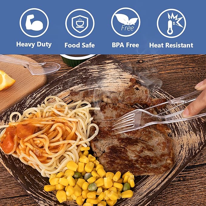 SACATR 1000 Count Plastic Silverware Heavy Duty - 400 Forks, 400 Spoons, 200 Disposable Knives, BPA-Free, Disposable Plastic Cutlery Set, Plasticware Suitable for Party Everyday Use ﻿