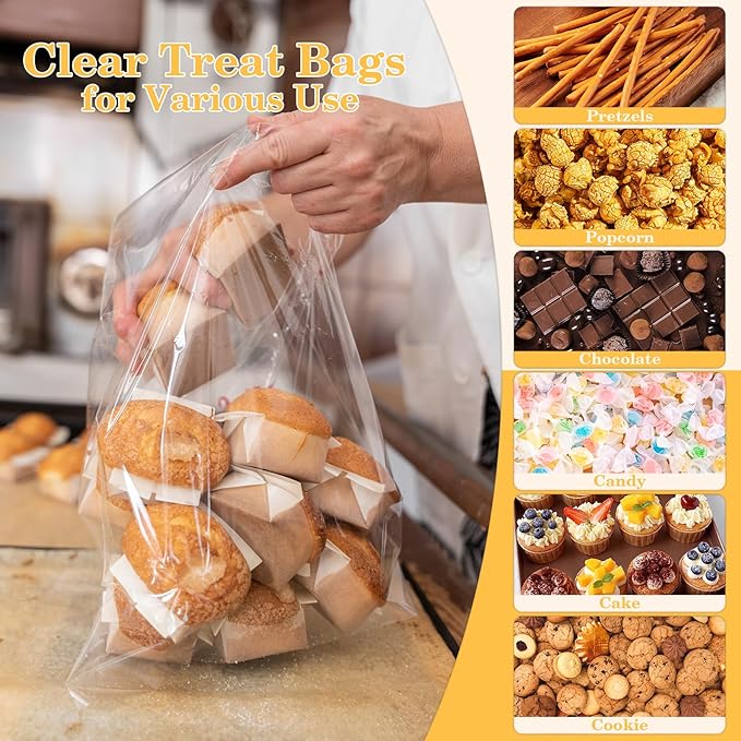 100 PCS Cellophane Treat Bags, Cidenbio 9x12 In Clear Cellophane Gift Bags with Twist Ties Plastic Goodie Bag for Party Favor Cookie Candy Popcorn Bakery Chocolate Gift Wrapping