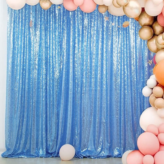 ShinyBeauty Sequin Curtain Baby Blue 4FTx8FT Sequin Photo Backdrop Baby Blue Sequin Backdrop Curtain Glitter Photography Backdrop Bridal Shower Backdrop for Wedding