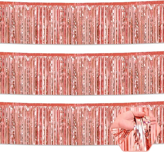 3 Pack 10 Long Rose Gold Metallic Foil Fringe Garland Wall Hanging Tassle Banner, Mother's Day, Easter, Parade Floats, Birthday, Theme Party, Wedding Party Decorations
