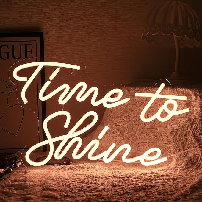 Time To Shine Neon Sign Warm White Led Sign Neon Lights for Lover Dimmable Letter Light Up Sign USB Powered with Switch Neon Signs for Bedroom Wall Decor Party Wedding Church（16.5’’X10.2’’）