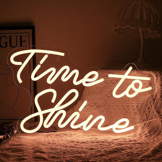 Time To Shine Neon Sign Warm White Led Sign Neon Lights for Lover Dimmable Letter Light Up Sign USB Powered with Switch Neon Signs for Bedroom Wall Decor Party Wedding Church（16.5’’X10.2’’）