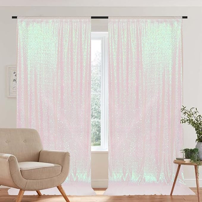 PartyDelight Sequin Backdrop Curtains Iridescent 2 Panels 5Ft x 10Ft Photograph Wedding Curtain Special Events