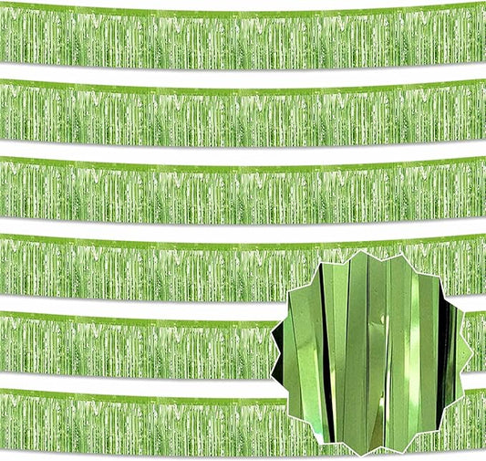 6 Pack 10 Ft Light Green Foil Fringe Garland Metallic Streamers Tinsel Banner Wall Hanging Garland Backdrop for Parade Floats, Halloween, Christmas, Thanksgiving, New Year Party Decorations