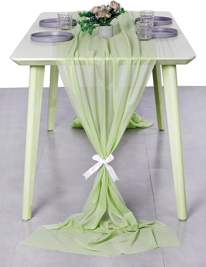 MDS Halloween Chiffon Table Runner - 1 Pack, 29 x 170 Inches, 14ft Each - Sheer Spooky Table Runners for Haunted House Parties, Trick-or-Treat Tables, Witchy Décor, Wedding & Events - Sage Green