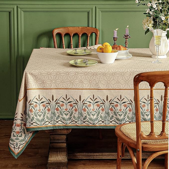 patdrea Designer Linen Rectangle Table Cloth,Vintage Anti-Wrinkle Durable Breathable French Extra Long Tablecloth,Dacorative for Kitchen Dining,Holiday,Christmas,Thanksgiving,67"x118"-Cudillero