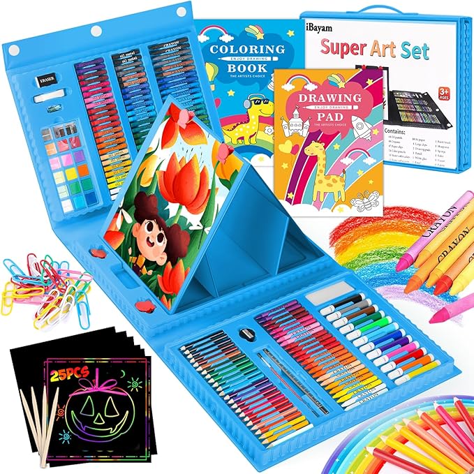 Art Case Coloring Set - (251ct), Art Kit for Kids, Toys for Girls & Boys, Art Supplies Set, Gift for Kids with Trifold Easel, Scratch Paper, Sketching/Coloring Book, Crayons Pencils