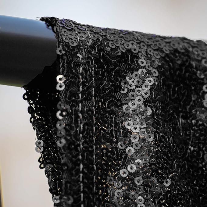 JYFLZQ Black Sequin Backdrop Curtains 7ft x 7ft 1 Panel Halloween Backdrop Glitter Photo Booth Backdrops Sparkly Photography Background Drapes for Graduation Birthday Parties