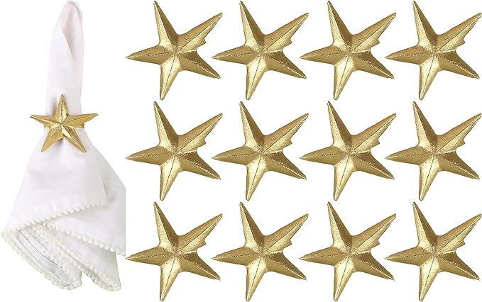Napkin Rings Set of 12, Star Shaped Napkin Holder, Metal Serviette Rings, Gold Napkin Rings, Farmhouse Table Accessories for Dining Table, Weddings, Parties & Home Décor, Durable - ALPHA Living HOME