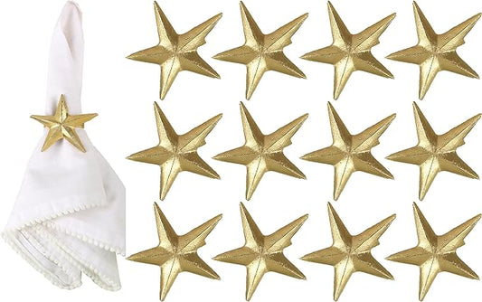 Napkin Rings Set of 12, Star Shaped Napkin Holder, Metal Serviette Rings, Gold Napkin Rings, Farmhouse Table Accessories for Dining Table, Weddings, Parties & Home Décor, Durable - ALPHA Living HOME