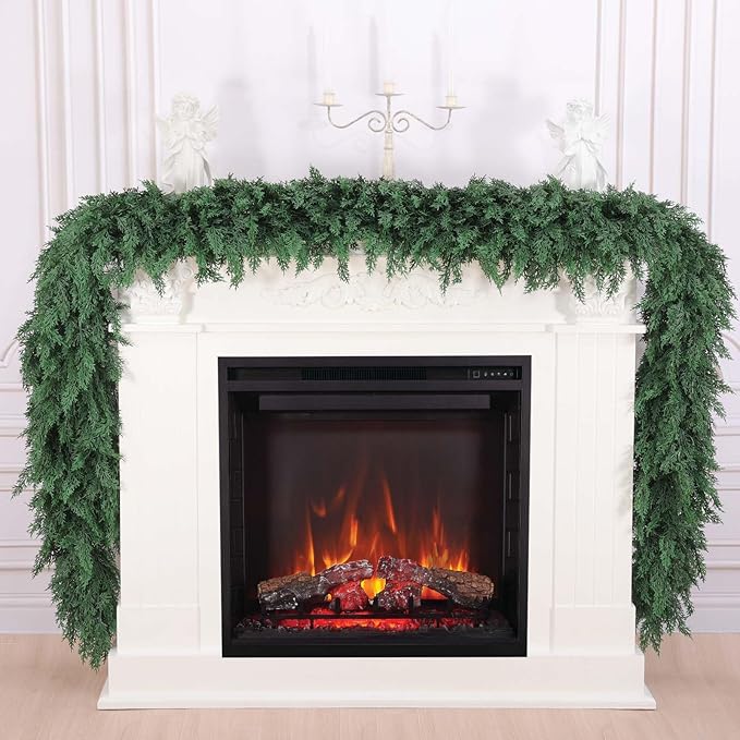 Hananona 9 FT Artificial Cedar Garlands, Real Touch Winter Cedar Pine Garland, Green Artificial Greenery Garland for Table, Mantle, Wall, Indoor, Outdoor Christmas Decorations (1, 9 FT)