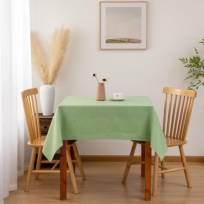 Hiasan Faux Linen Square Tablecloth - Wrinkle and Stain Resistant Washable Decorative Fabric Table Cloth for Kitchen Dining Room Holiday Table Cover for Dinner, Sage Green, 54 x 54 Inch