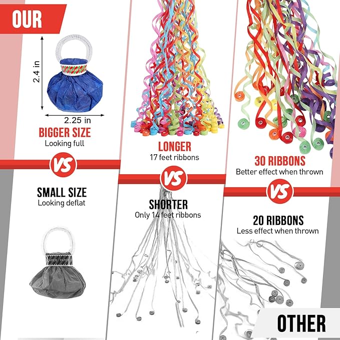 No Mess Streamers,12Pack Colorful No Mess Confetti Poppers,Party Poppers for Birthday,Wedding,Celebrations,School Opening,Graduation,Retirement Party